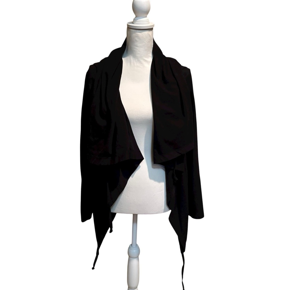 ALLEN B. by Allen‎ Schwartz Black Open Front Cardigan Medium Waterfall Drape